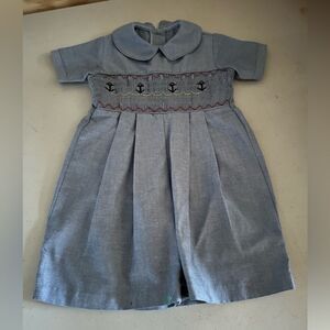 Strasburg Adorable Blue Baby Dress with Anchor Embroidery